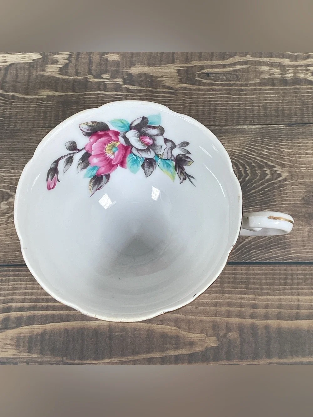 Vintage Shafford Japan Hand Painted Pink & Gray Floral Roses Teacup & Saucer Set